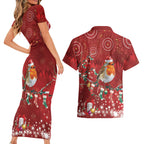 Australia Red - capped Robin Christmas In July Couples Matching Short Sleeve Bodycon Dress and Hawaiian Shirt Aussie Passerine Bird Merry Xmas