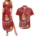 Australia Red - capped Robin Christmas In July Couples Matching Summer Maxi Dress and Hawaiian Shirt Aussie Passerine Bird Merry Xmas