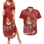 Australia Red - capped Robin Christmas In July Couples Matching Summer Maxi Dress and Hawaiian Shirt Aussie Passerine Bird Merry Xmas