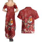 Australia Red - capped Robin Christmas In July Couples Matching Summer Maxi Dress and Hawaiian Shirt Aussie Passerine Bird Merry Xmas