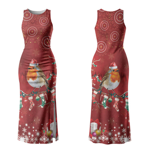 Australia Red - capped Robin Christmas In July Couples Matching Tank Maxi Dress and Hawaiian Shirt Aussie Passerine Bird Merry Xmas LT22