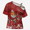 Australia Red - capped Robin Christmas In July Cross Shoulder Shirt Aussie Passerine Bird Merry Xmas