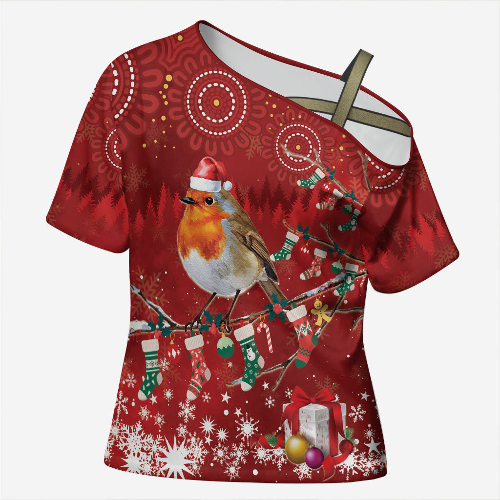 Australia Red - capped Robin Christmas In July Cross Shoulder Shirt Aussie Passerine Bird Merry Xmas