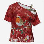 Australia Red - capped Robin Christmas In July Cross Shoulder Shirt Aussie Passerine Bird Merry Xmas