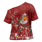 Australia Red - capped Robin Christmas In July Cross Shoulder Shirt Aussie Passerine Bird Merry Xmas