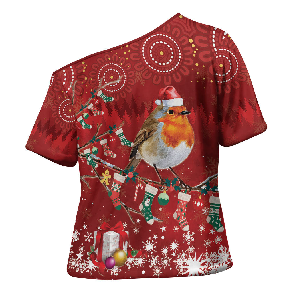 Australia Red - capped Robin Christmas In July Cross Shoulder Shirt Aussie Passerine Bird Merry Xmas