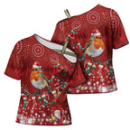 Australia Red - capped Robin Christmas In July Cross Shoulder Shirt Aussie Passerine Bird Merry Xmas