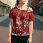 Australia Red - capped Robin Christmas In July Cross Shoulder Shirt Aussie Passerine Bird Merry Xmas