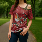 Australia Red - capped Robin Christmas In July Cross Shoulder Shirt Aussie Passerine Bird Merry Xmas