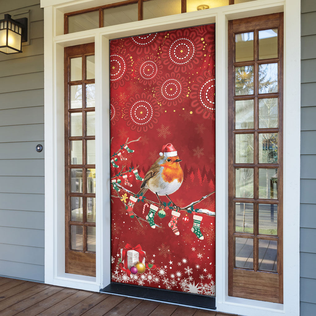 Australia Red - capped Robin Christmas In July Door Cover Aussie Passerine Bird Merry Xmas