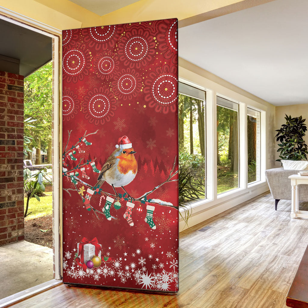 Australia Red - capped Robin Christmas In July Door Cover Aussie Passerine Bird Merry Xmas