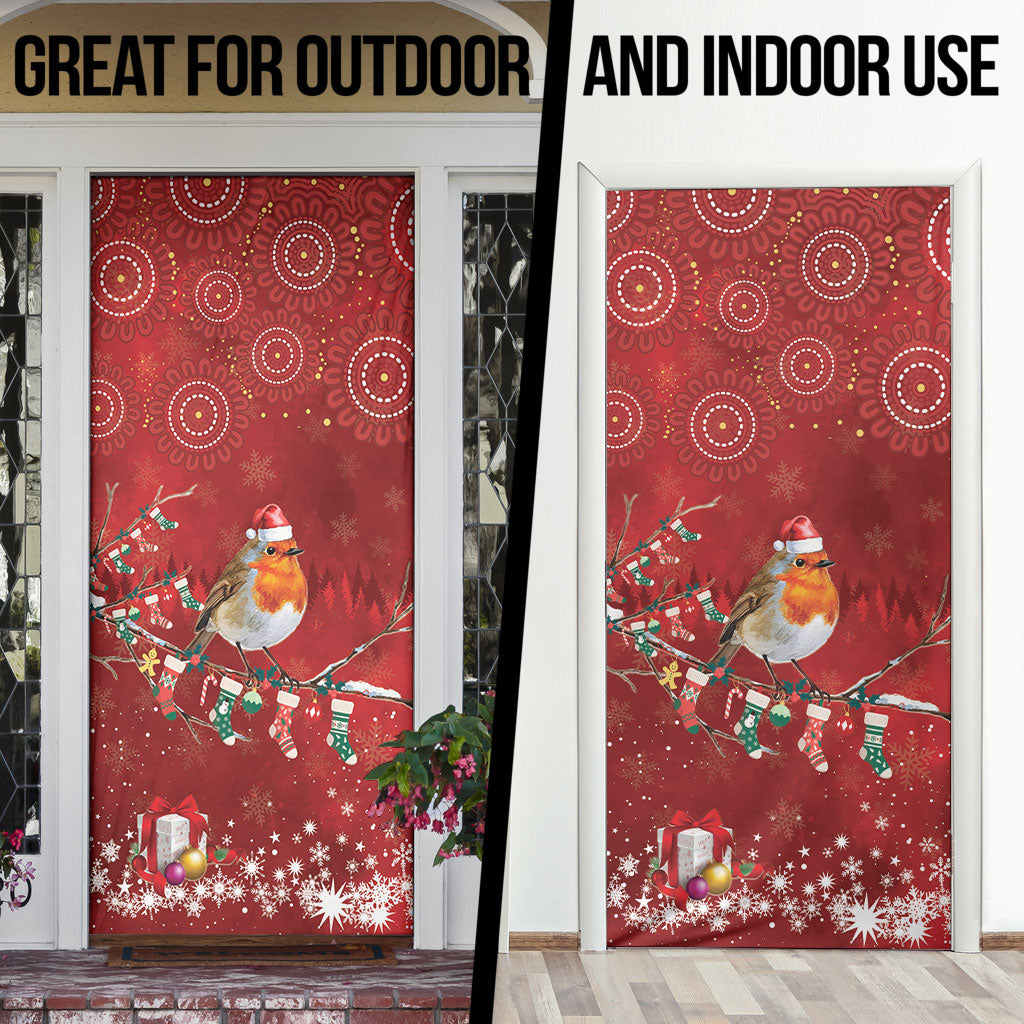 Australia Red - capped Robin Christmas In July Door Cover Aussie Passerine Bird Merry Xmas