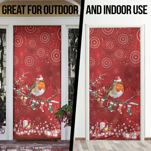 Australia Red - capped Robin Christmas In July Door Cover Aussie Passerine Bird Merry Xmas