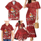 Australia Red - capped Robin Christmas In July Family Matching Mermaid Dress and Hawaiian Shirt Aussie Passerine Bird Merry Xmas