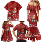 Australia Red - capped Robin Christmas In July Family Matching Mermaid Dress and Hawaiian Shirt Aussie Passerine Bird Merry Xmas
