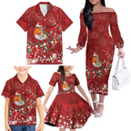 Australia Red - capped Robin Christmas In July Family Matching Off The Shoulder Long Sleeve Dress and Hawaiian Shirt Aussie Passerine Bird Merry Xmas