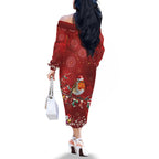 Australia Red - capped Robin Christmas In July Family Matching Off The Shoulder Long Sleeve Dress and Hawaiian Shirt Aussie Passerine Bird Merry Xmas