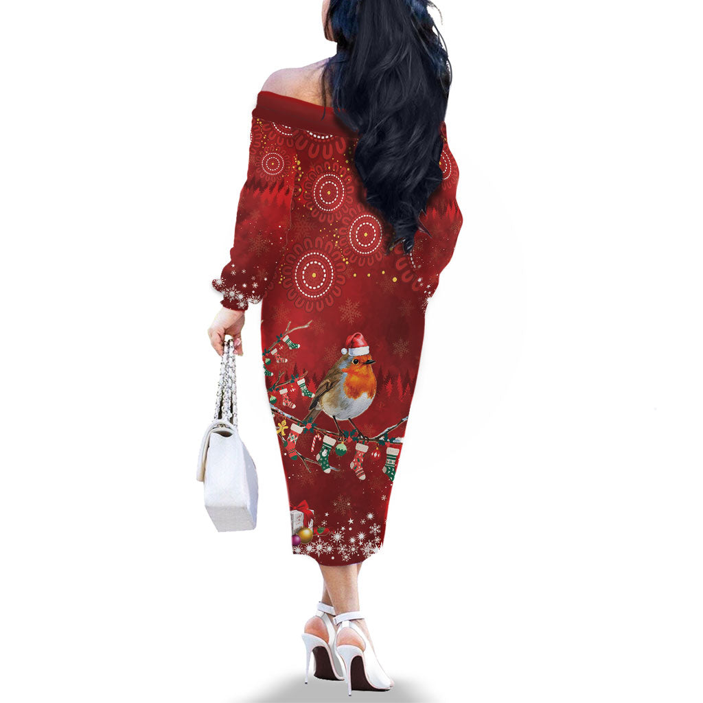 Australia Red - capped Robin Christmas In July Family Matching Off The Shoulder Long Sleeve Dress and Hawaiian Shirt Aussie Passerine Bird Merry Xmas