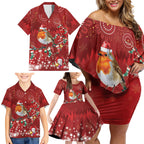 Australia Red - capped Robin Christmas In July Family Matching Off Shoulder Short Dress and Hawaiian Shirt Aussie Passerine Bird Merry Xmas