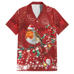 Australia Red - capped Robin Christmas In July Family Matching Off Shoulder Short Dress and Hawaiian Shirt Aussie Passerine Bird Merry Xmas