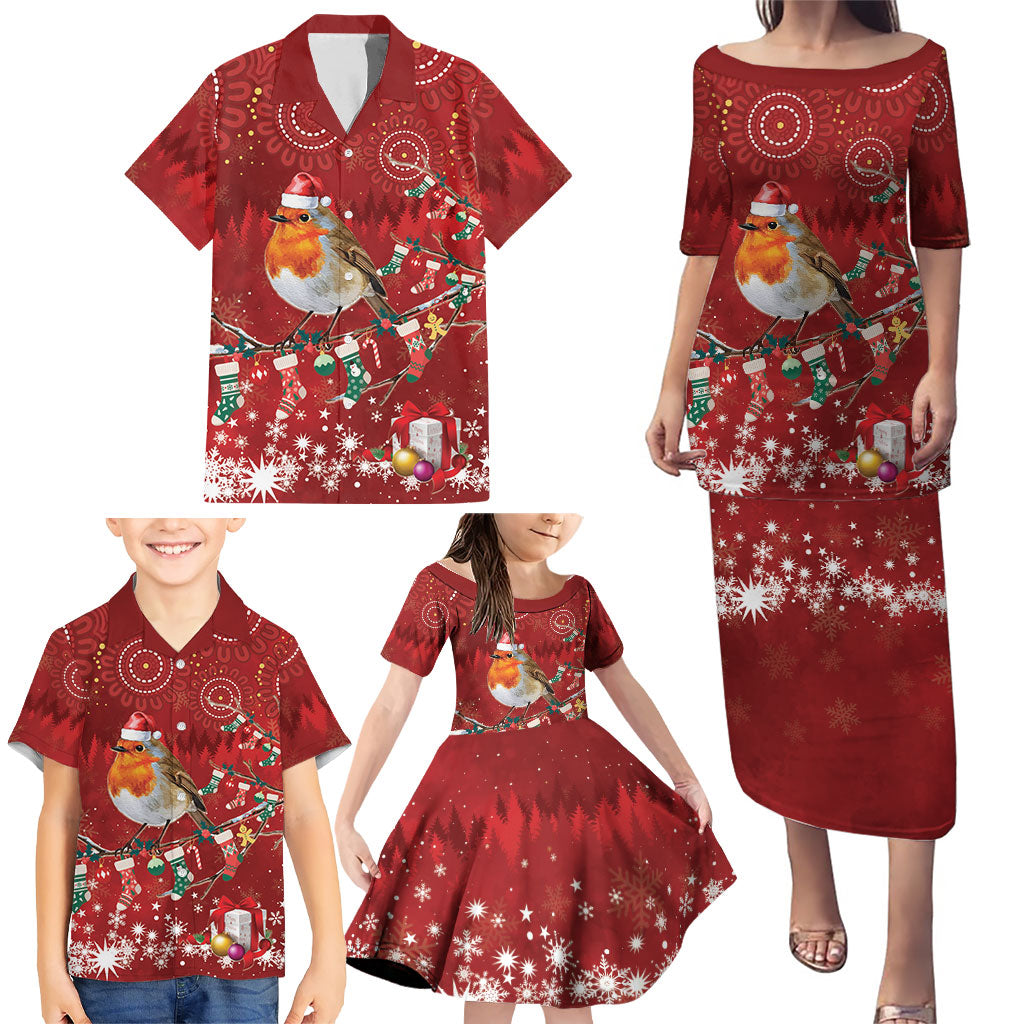 Australia Red - capped Robin Christmas In July Family Matching Puletasi and Hawaiian Shirt Aussie Passerine Bird Merry Xmas
