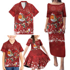 Australia Red - capped Robin Christmas In July Family Matching Puletasi and Hawaiian Shirt Aussie Passerine Bird Merry Xmas
