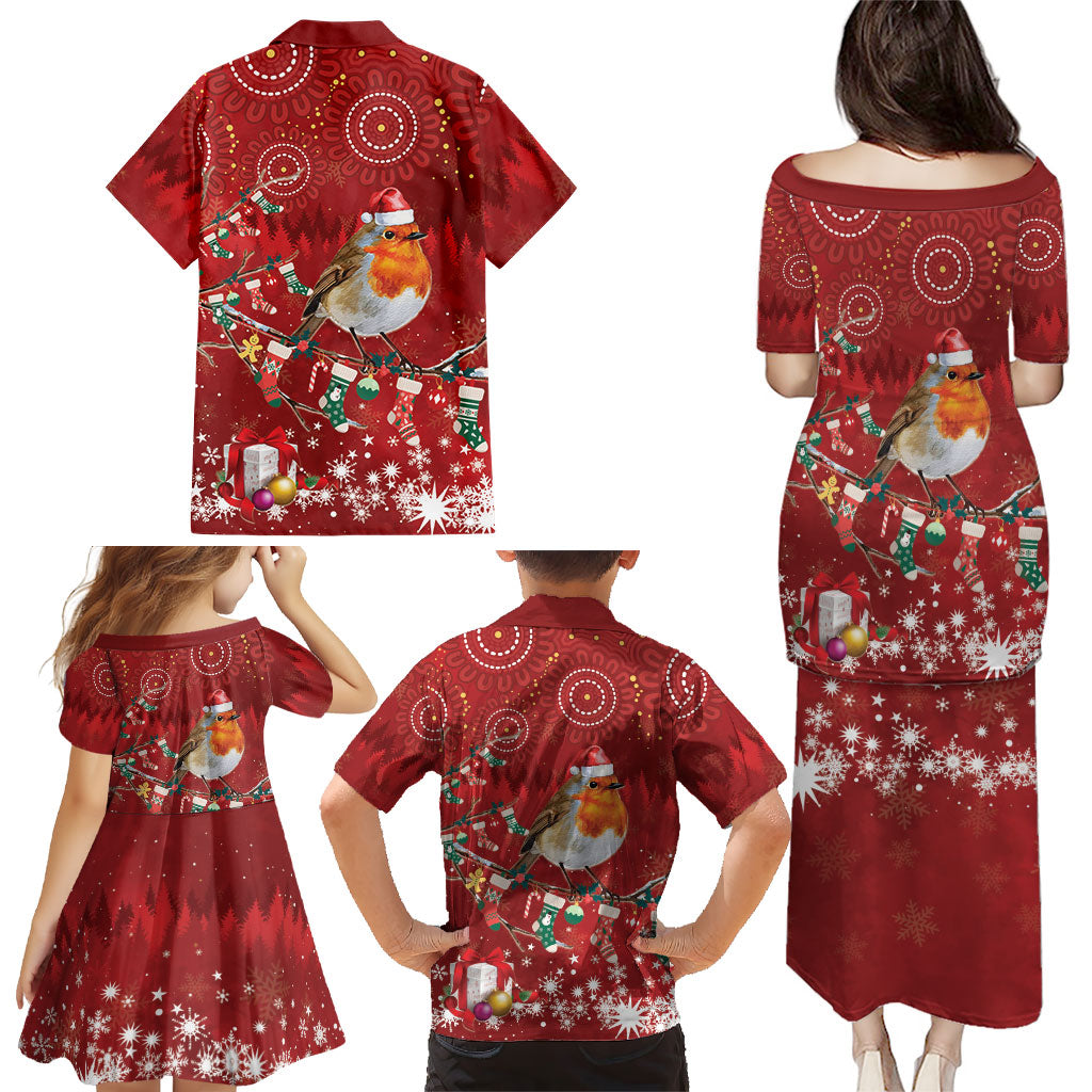 Australia Red - capped Robin Christmas In July Family Matching Puletasi and Hawaiian Shirt Aussie Passerine Bird Merry Xmas