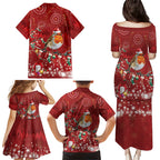 Australia Red - capped Robin Christmas In July Family Matching Puletasi and Hawaiian Shirt Aussie Passerine Bird Merry Xmas