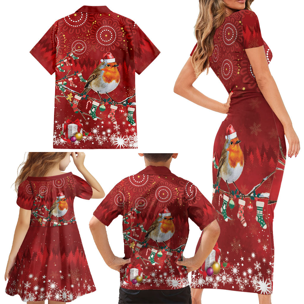 Australia Red - capped Robin Christmas In July Family Matching Short Sleeve Bodycon Dress and Hawaiian Shirt Aussie Passerine Bird Merry Xmas