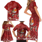 Australia Red - capped Robin Christmas In July Family Matching Short Sleeve Bodycon Dress and Hawaiian Shirt Aussie Passerine Bird Merry Xmas