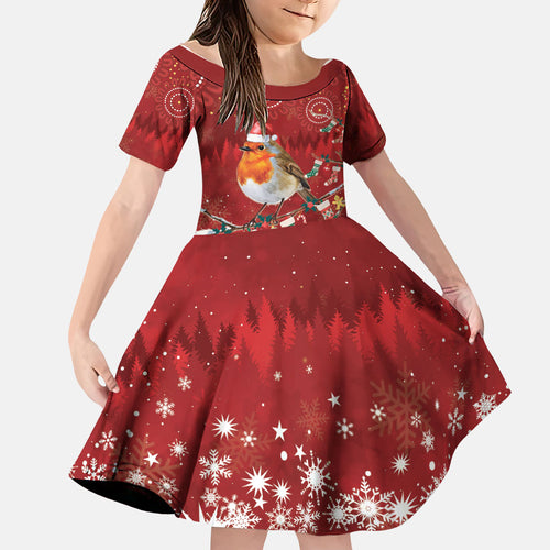 Australia Red - capped Robin Christmas In July Family Matching Summer Maxi Dress and Hawaiian Shirt Aussie Passerine Bird Merry Xmas