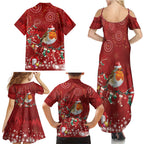 Australia Red - capped Robin Christmas In July Family Matching Summer Maxi Dress and Hawaiian Shirt Aussie Passerine Bird Merry Xmas