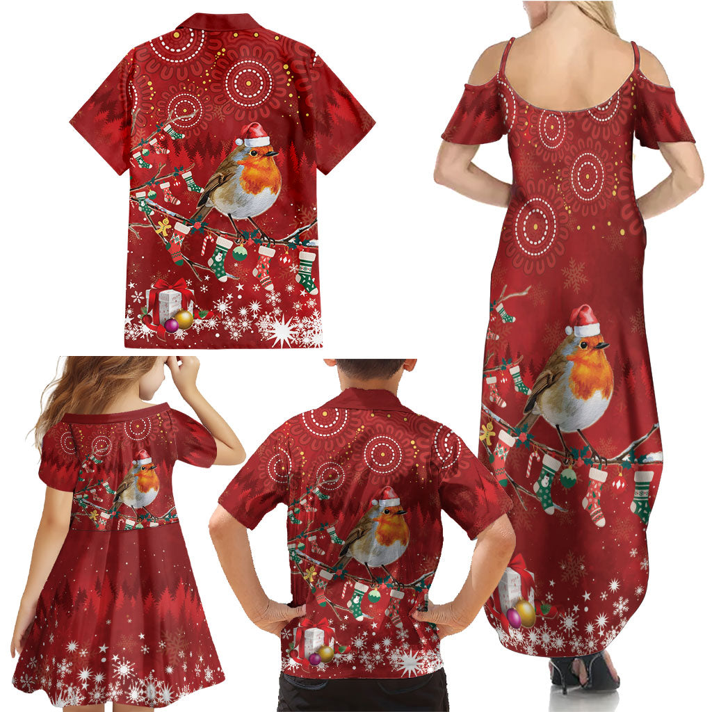 Australia Red - capped Robin Christmas In July Family Matching Summer Maxi Dress and Hawaiian Shirt Aussie Passerine Bird Merry Xmas