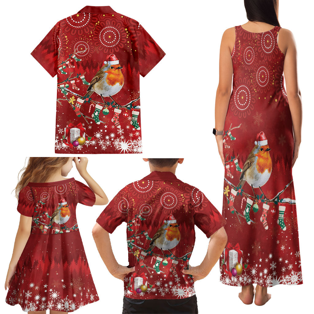Australia Red - capped Robin Christmas In July Family Matching Tank Maxi Dress and Hawaiian Shirt Aussie Passerine Bird Merry Xmas