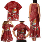 Australia Red - capped Robin Christmas In July Family Matching Tank Maxi Dress and Hawaiian Shirt Aussie Passerine Bird Merry Xmas