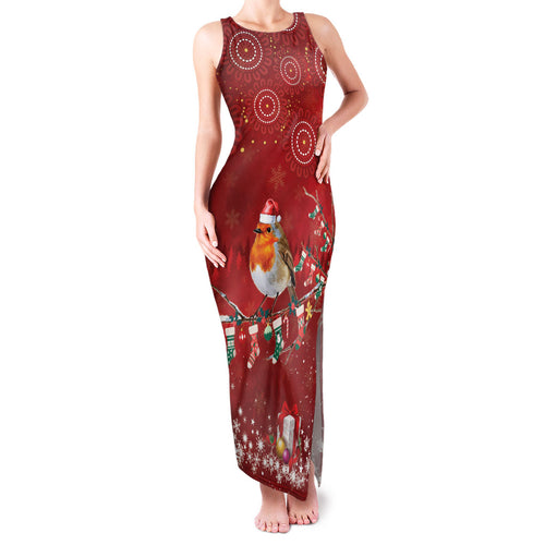Australia Red - capped Robin Christmas In July Family Matching Tank Maxi Dress and Hawaiian Shirt Aussie Passerine Bird Merry Xmas