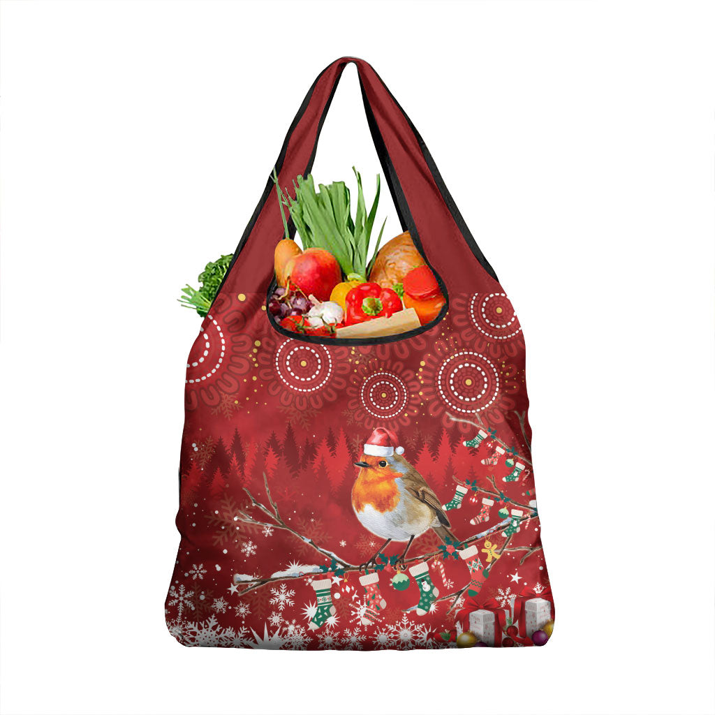 Australia Red - capped Robin Christmas In July Grocery Bag Aussie Passerine Bird Merry Xmas