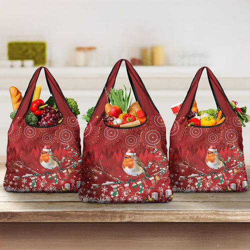 Australia Red - capped Robin Christmas In July Grocery Bag Aussie Passerine Bird Merry Xmas
