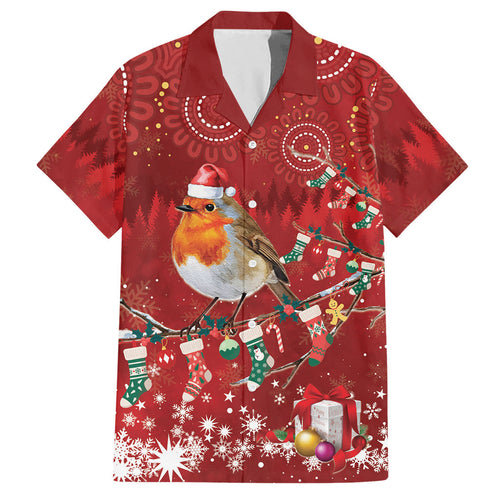 Australia Red - capped Robin Christmas In July Hawaiian Shirt Aussie Passerine Bird Merry Xmas