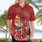 Australia Red - capped Robin Christmas In July Hawaiian Shirt Aussie Passerine Bird Merry Xmas