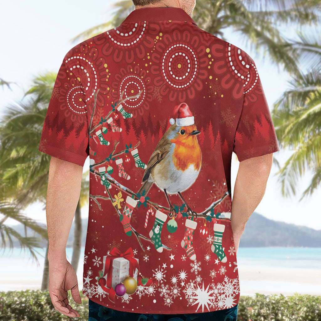 Australia Red - capped Robin Christmas In July Hawaiian Shirt Aussie Passerine Bird Merry Xmas