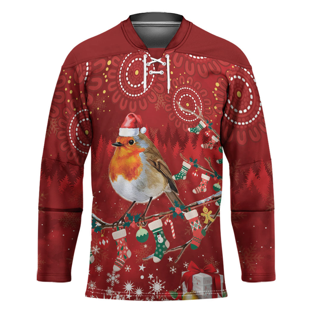 Australia Red - capped Robin Christmas In July Hockey Jersey Aussie Passerine Bird Merry Xmas