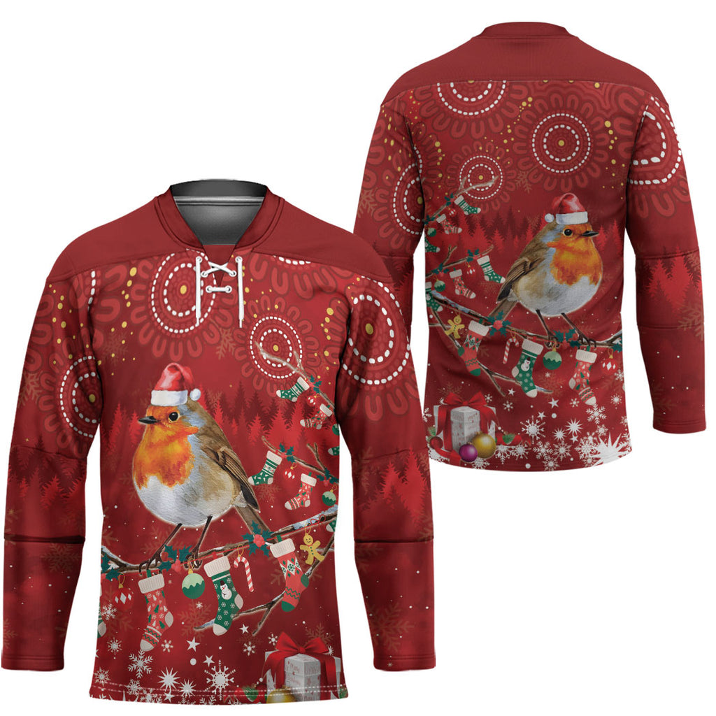 Australia Red - capped Robin Christmas In July Hockey Jersey Aussie Passerine Bird Merry Xmas