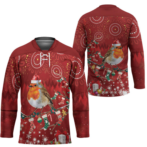 Australia Red - capped Robin Christmas In July Hockey Jersey Aussie Passerine Bird Merry Xmas