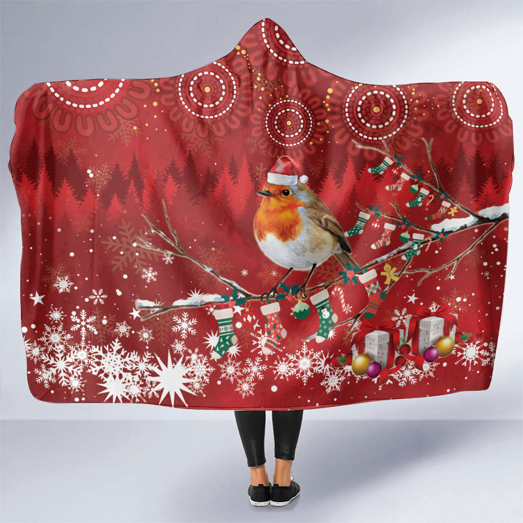 Australia Red - capped Robin Christmas In July Hooded Blanket Aussie Passerine Bird Merry Xmas