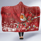 Australia Red - capped Robin Christmas In July Hooded Blanket Aussie Passerine Bird Merry Xmas