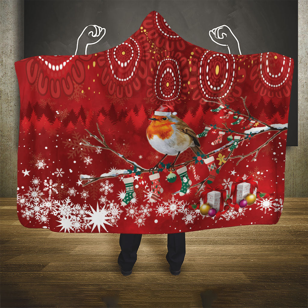 Australia Red - capped Robin Christmas In July Hooded Blanket Aussie Passerine Bird Merry Xmas