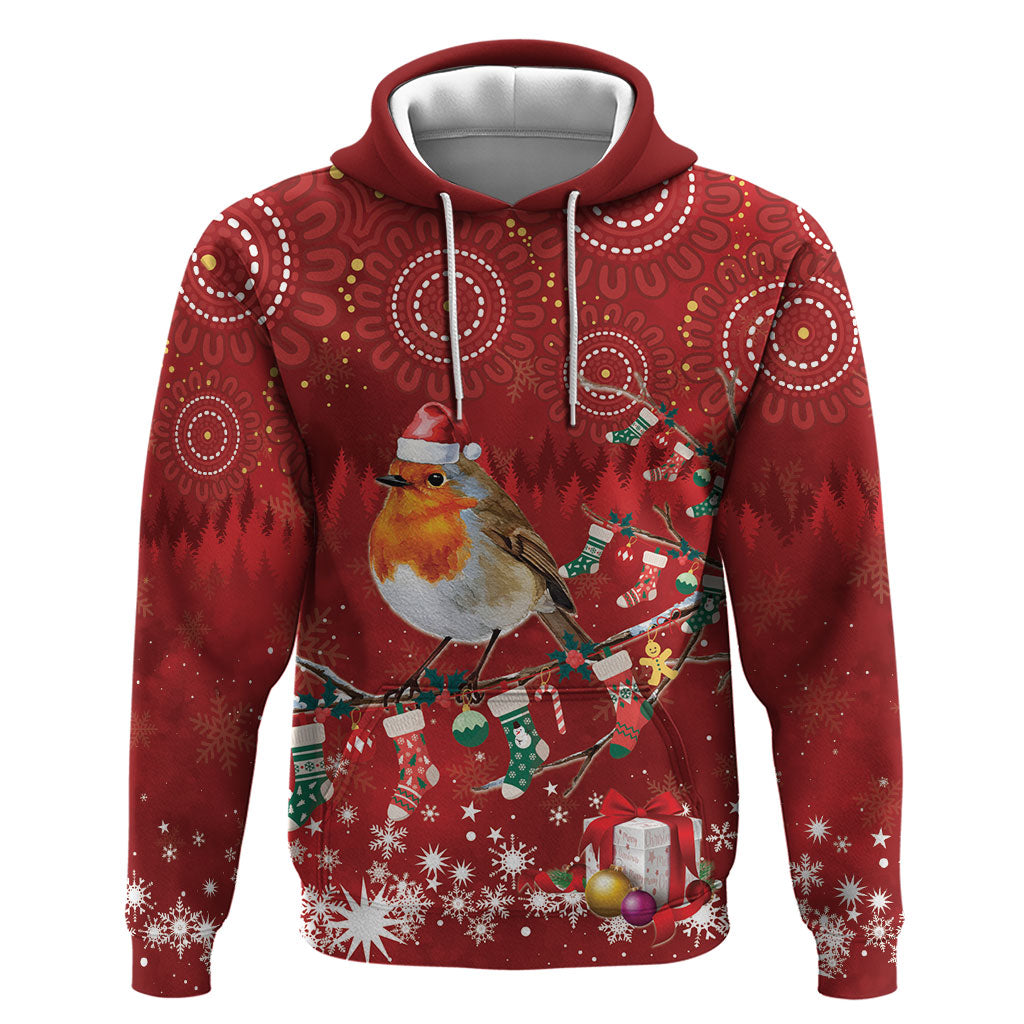 Australia Red - capped Robin Christmas In July Hoodie Aussie Passerine Bird Merry Xmas