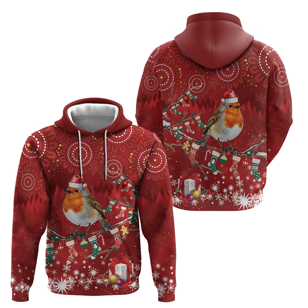Australia Red - capped Robin Christmas In July Hoodie Aussie Passerine Bird Merry Xmas