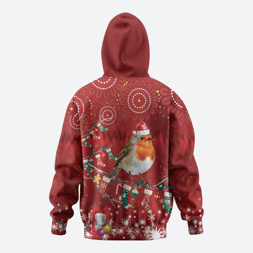 Australia Red - capped Robin Christmas In July Hoodie Aussie Passerine Bird Merry Xmas
